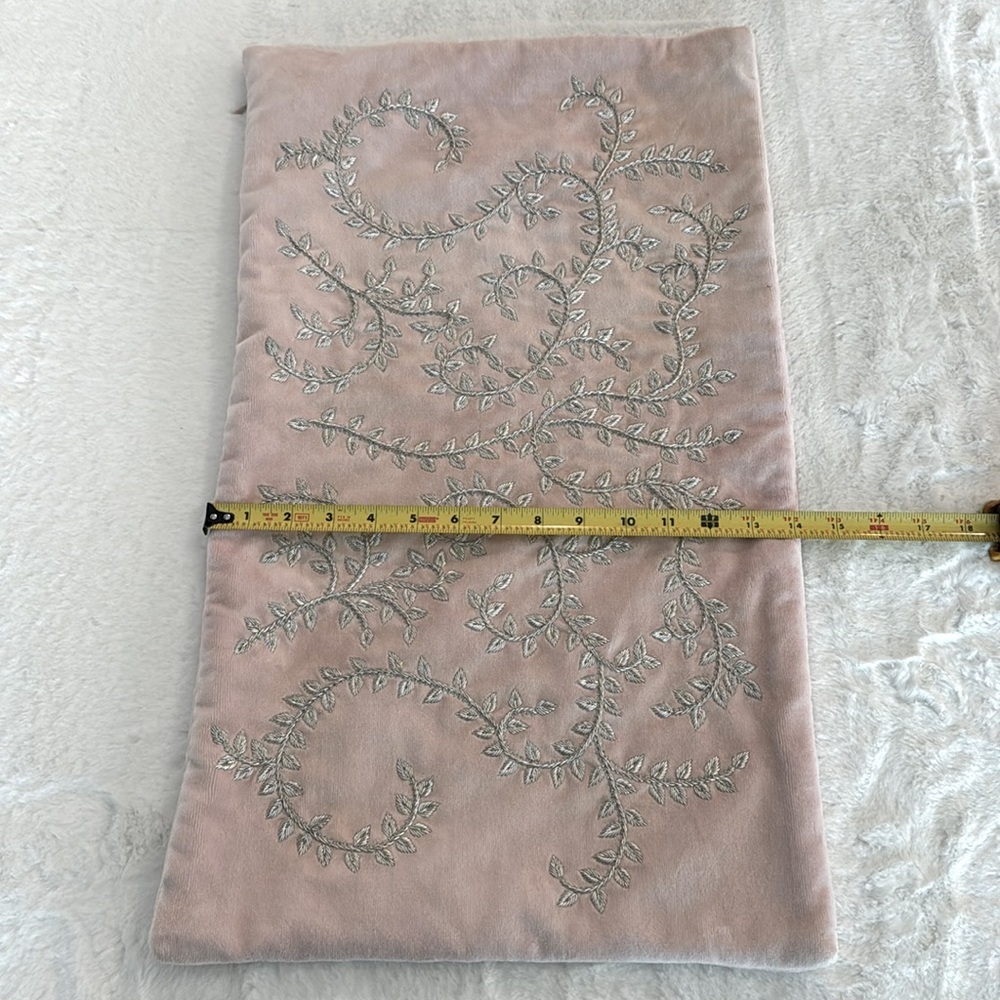 Bliss Studio Blush Pink with Silver Floral Embroidery Pillow Cover- 24”x14” - Picture 12 of 13